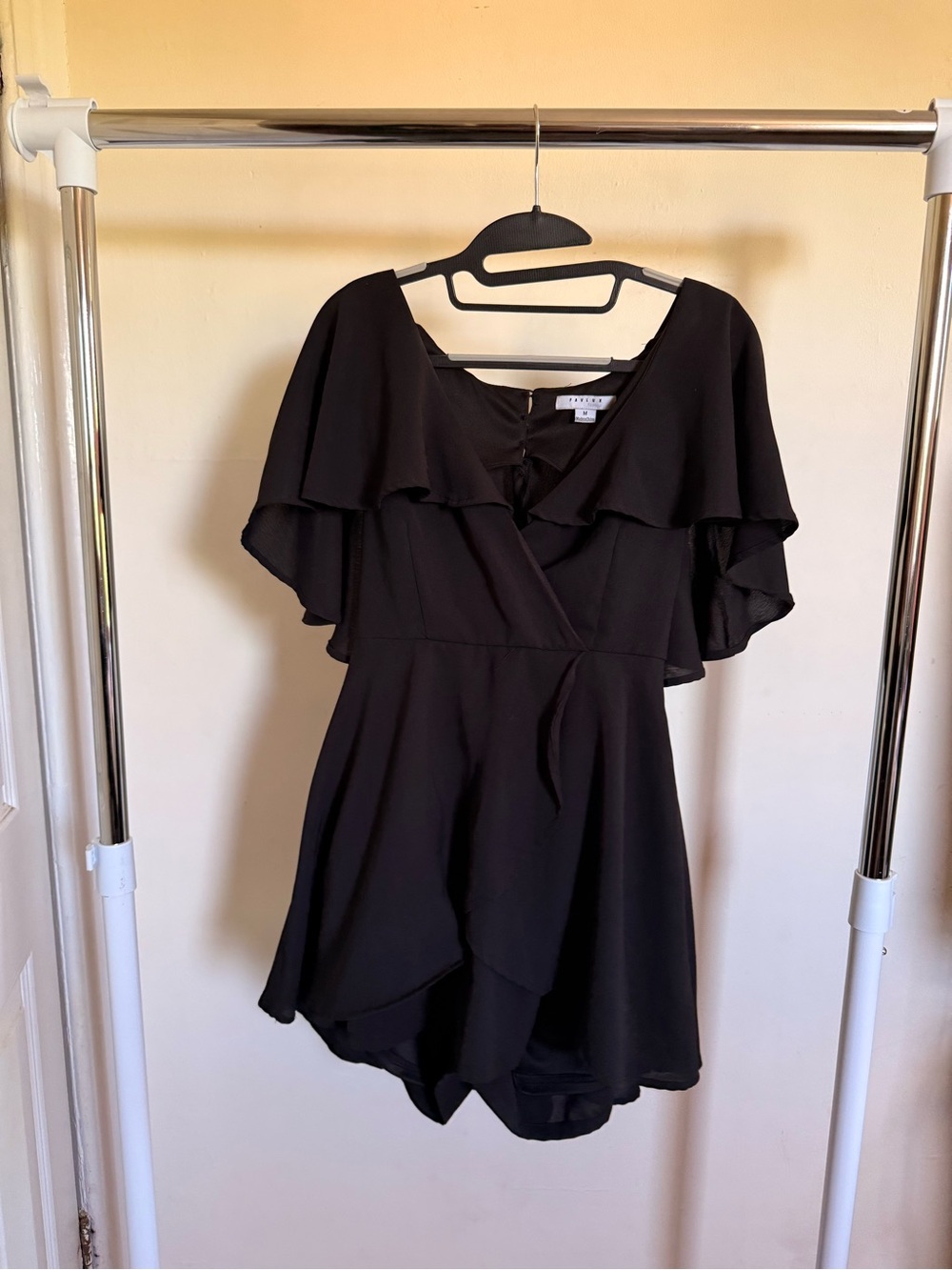 FAVLUX Black Flutter Sleeve Romper Dress